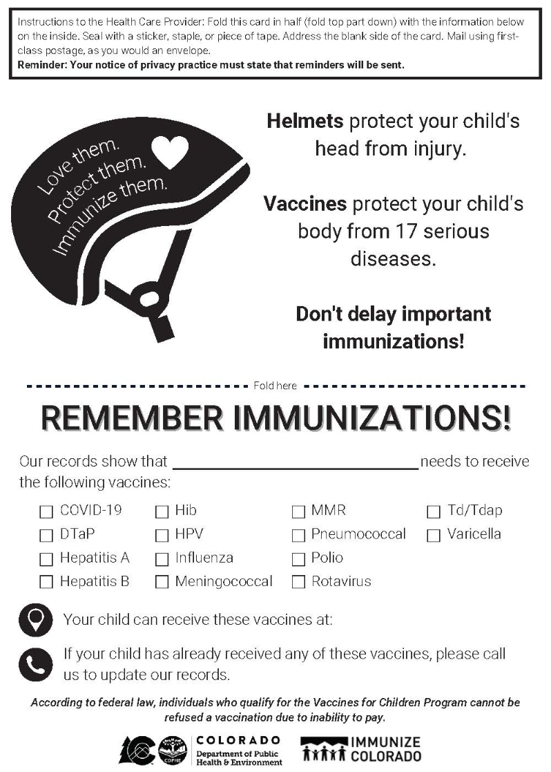 Childhood Vaccine Reminder Card (English)