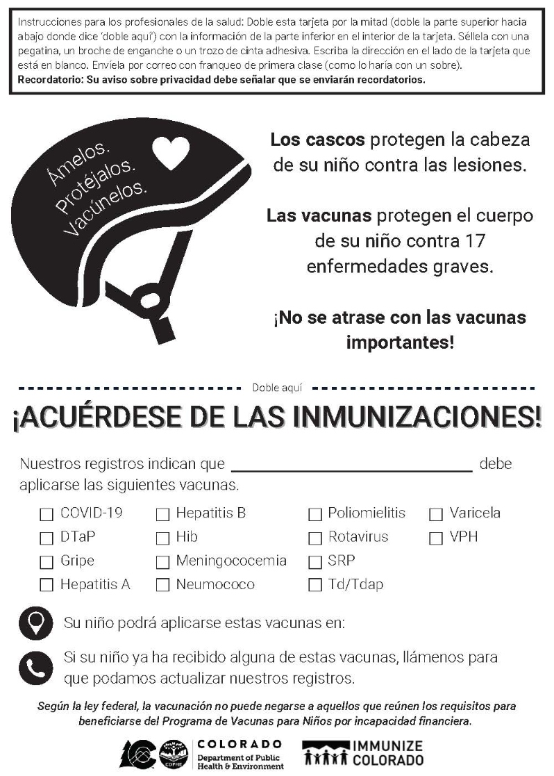 Childhood Vaccine Reminder Card (Spanish)